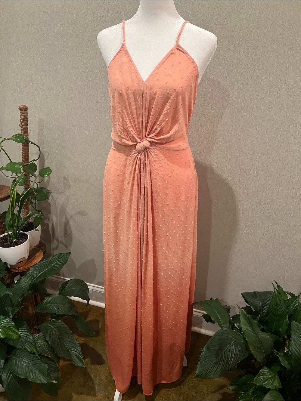 NWOT Boutique Women's Peach Knot-Front Maxi Dress
